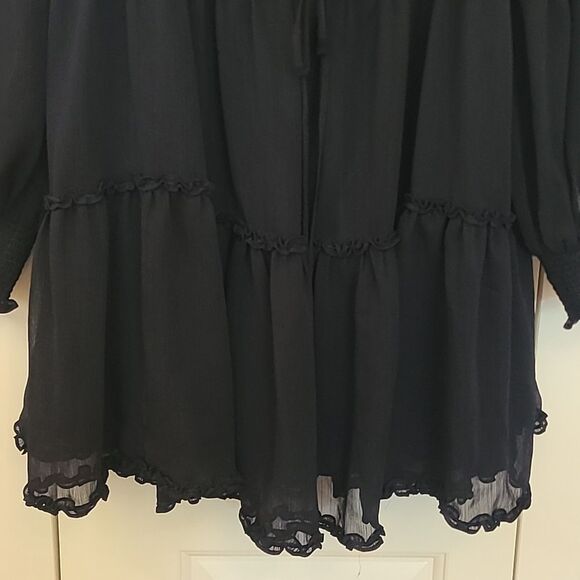 Cinq à Sept Zina Chiffon Halter Sheer Ruffle Tiered Mini Dress Dark Navy Size 10 - Picture 5 of 16